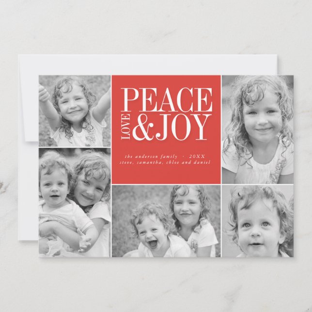 Peace, Love and Joy Collage Carte photo de vacance (Devant)