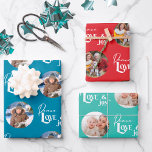 Peace Love and Joy Round Fotos Set of 3 Geschenkpapier Set<br><div class="desc">Foto von wrapping paper - 3 designs in the set and you can customize each sheet with either the same or different fotos. Personalize with pictures of who the gift is for or, who the gift is from; whichever you prefer. Each sheet is lettered with Peace Love & Joy in...</div>