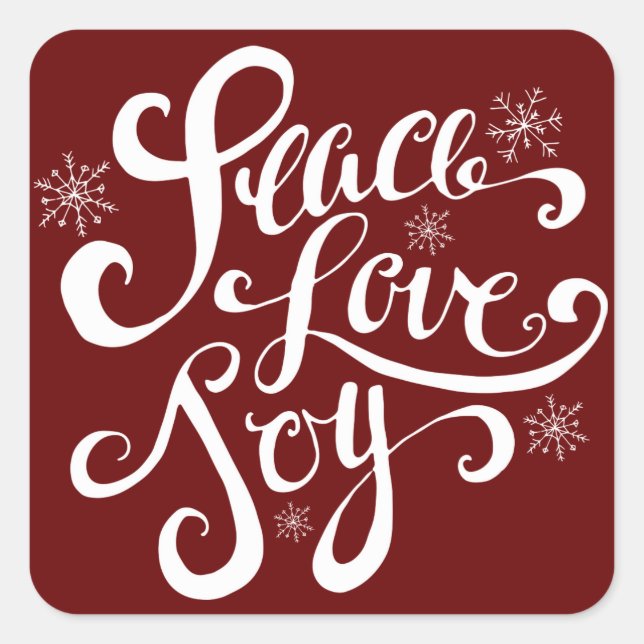 Peace Love and Joy Script Stickers Rouge Holiday (Devant)