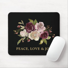 Peace Love and Joy Winter Bouquet Black Holiday Mousepad