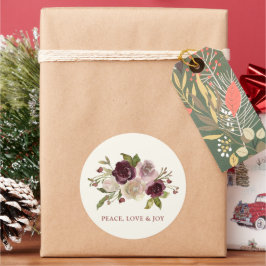 Peace Love and Joy Winter Bouquet Black Holiday Runder Aufkleber