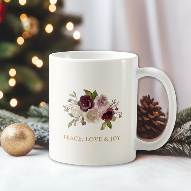 Peace Love and Joy Winter Bouquet Holiday Kaffeetasse (Von Creator hochgeladen)
