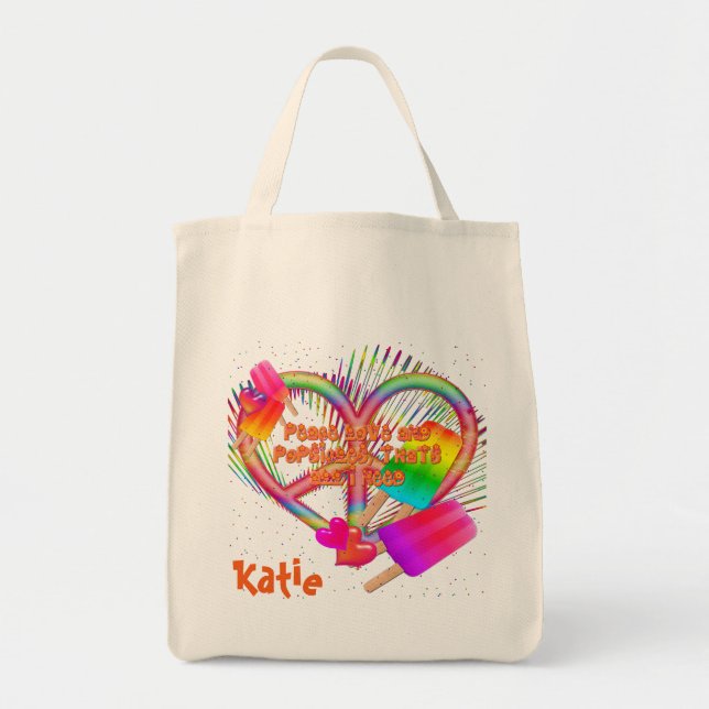 Peace Love and Popsicles-Grocery Tote Bag Tragetasche (Vorne)