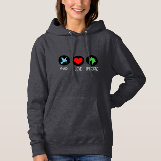 Peace love and unicorns hoodie (Vorderseite)