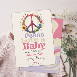 Peace Love Baby Wildflowers Retro Baby Mädchen Dus Einladung