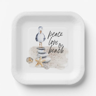 Peace Love Beach Seagull Coastal Pappteller
