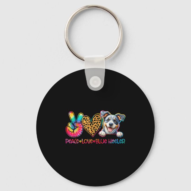 Peace Love Blue Heeler Tie Dye Dog Lover  Schlüsselanhänger (Vorderseite)