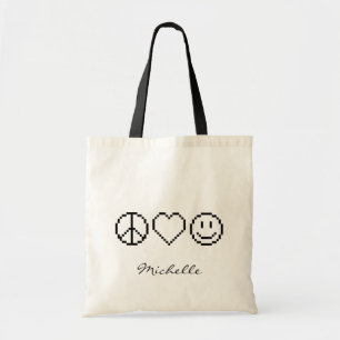 Peace love bonheur pixel art sac fourre-tout