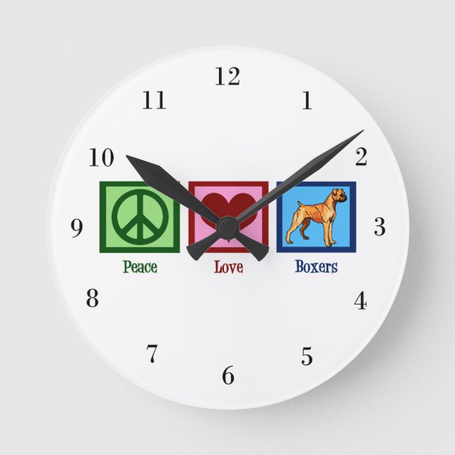Peace Love Boxers Cute Boxer Dog Runde Wanduhr (Vorderseite)