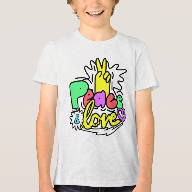 Peace & Love Bubble Letter  Tri-Blend Shirt (Vorderseite)