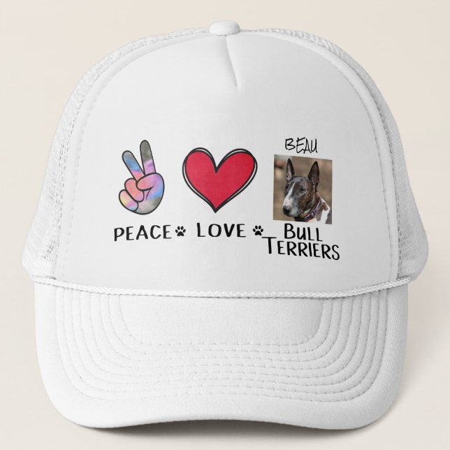 Peace Love Bull Terriers Dog Lovers Trucker Hat Truckerkappe (Vorderseite)