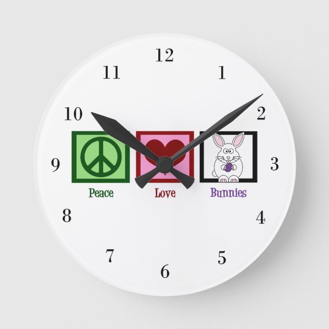 Peace Love Bunnies Runde Wanduhr (Vorderseite)