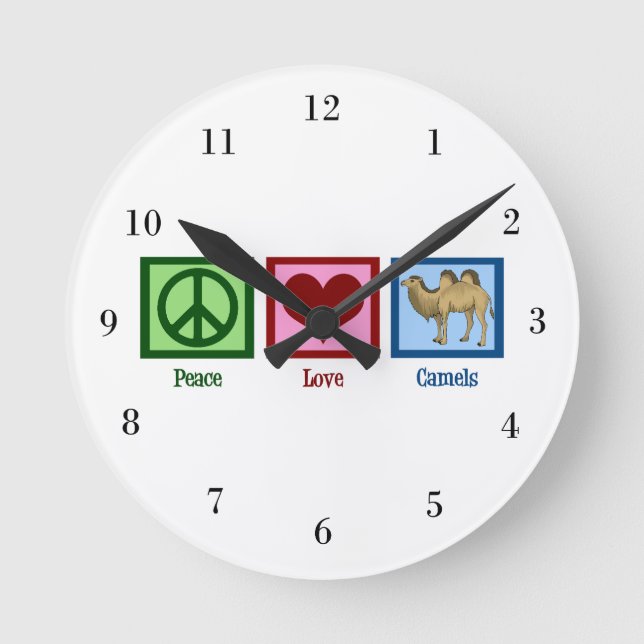 Peace Love Camels Runde Wanduhr (Vorderseite)