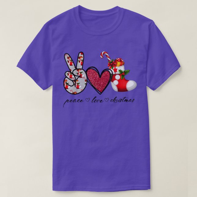 Peace Love Christmas Candy Cane Family Christmas H T-Shirt (Design vorne)