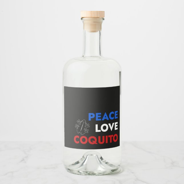 Peace Love Coquito Bottle Label 3.5"x4 Alkoholflaschenetikett (Vorderseite)