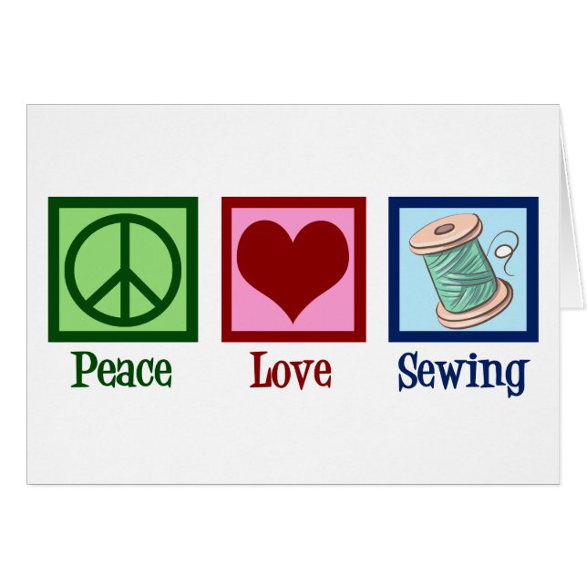 Peace Love Coudre jolie carte Seamstress (Devant horizontal)