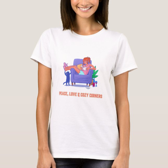 Peace, Love & Cozy Corners Cozy Aesthetic Home T-Shirt (Vorderseite)