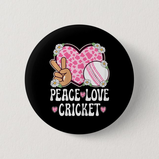 Peace Love Cricket Lover Cow Print Women Girls Cut Button (Vorderseite)