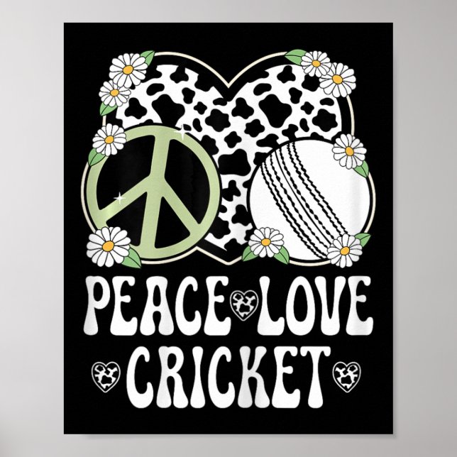 Peace Love Cricket Lover Cow Print Women Girls Cut Poster (Vorne)