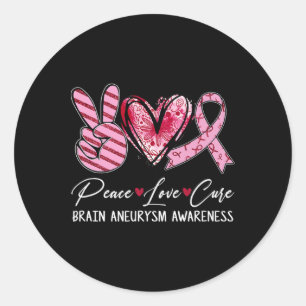 Peace Love Cure Burgunder-Schleife Hirnaneurysma B Runder Aufkleber