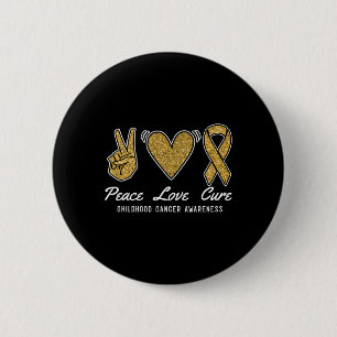 Peace Love Cure Childhood Cancer Awareness Ribbon Button