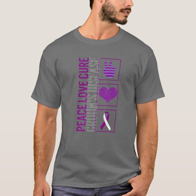 Peace Love Cure Crohn's Disease Awareness Ribbon W T-Shirt (Vorderseite)