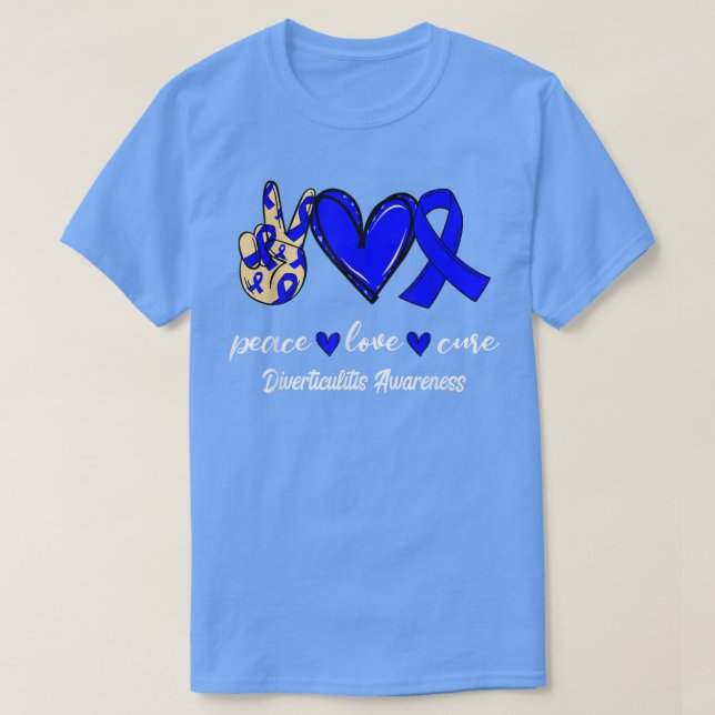 Peace Love Cure Diverticulitis Blue Ribbon Awarene T-Shirt (Design vorne)