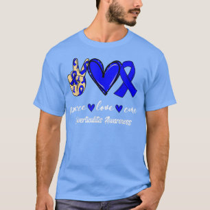Peace Love Cure Diverticulitis Blue Ribbon Awarene T-Shirt