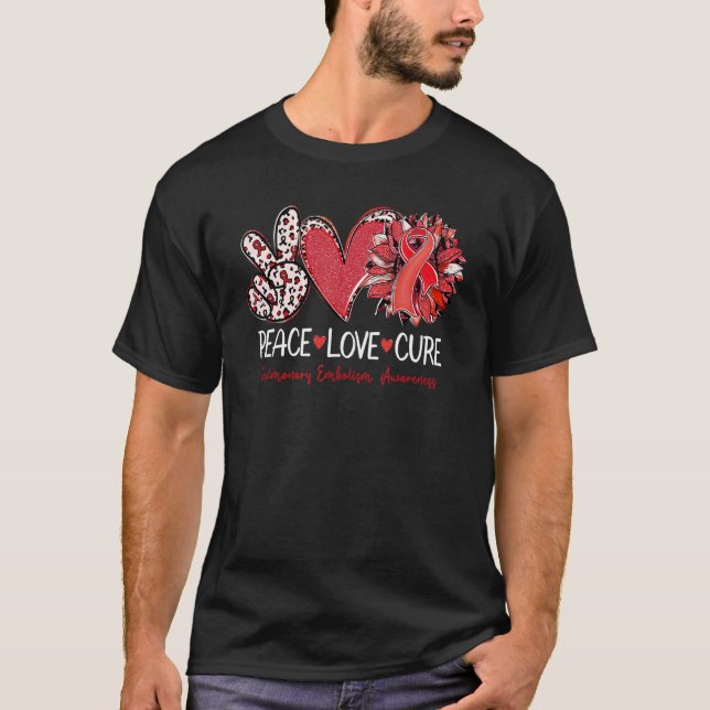 Peace Love Cure Sunflower Red Ribbon Pulmonary Emb T-Shirt (Vorderseite)