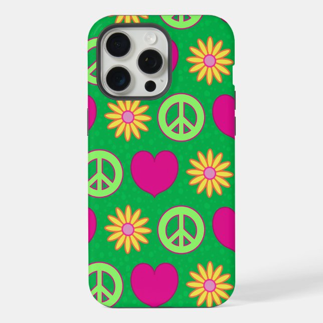 Peace Love Daisies iPhone 15 Pro Max Hülle (Rückseite)