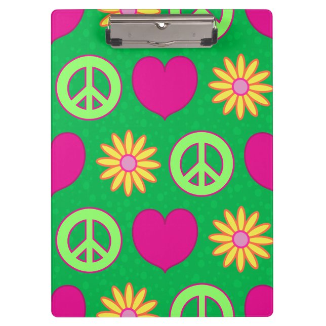 Peace Love Daisies Klemmbrett (Vorderseite)
