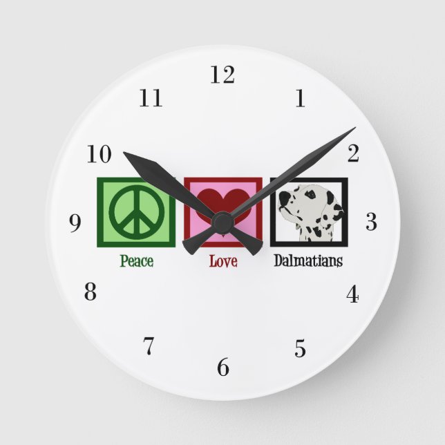Peace Love Dalmatians Runde Wanduhr (Vorderseite)