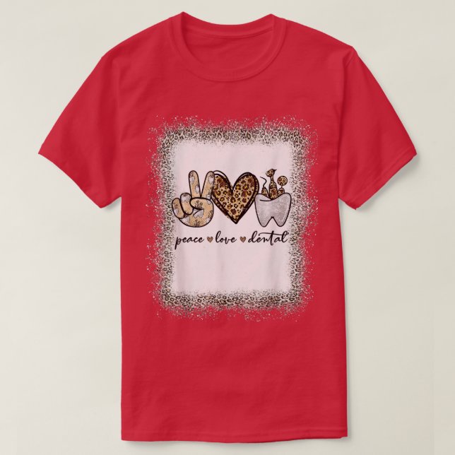 Peace Love Dental Leopard Heart Teeth Cute Dentist T-Shirt (Design vorne)
