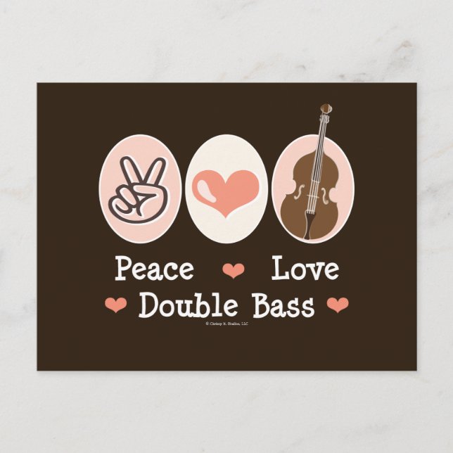 Peace Love Double Basse Carte postale (Devant)