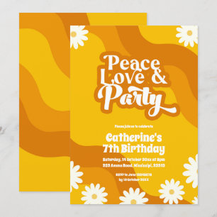 Peace Love et fête Invitation d'anniversaire