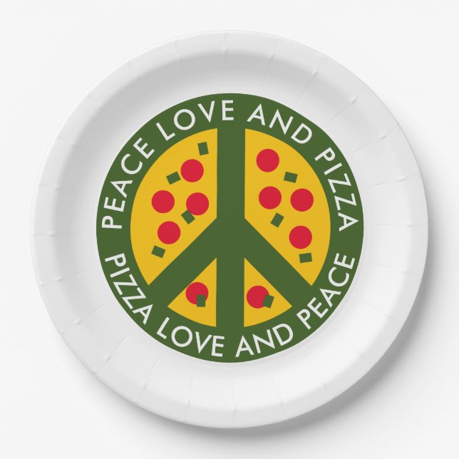 Peace love et pizza drôle jetable assiettes de fêt (Devant)