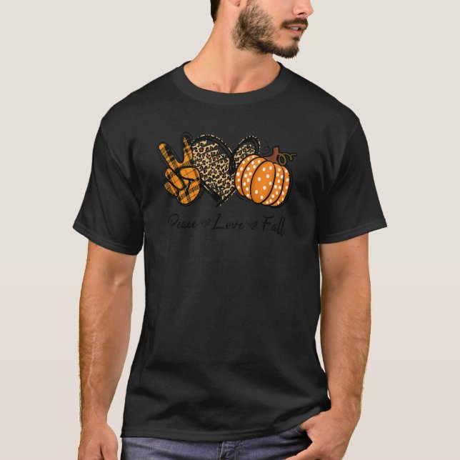Peace Love Fall Leopard Pumpkin Spice Autumn Thank T-Shirt (Vorderseite)