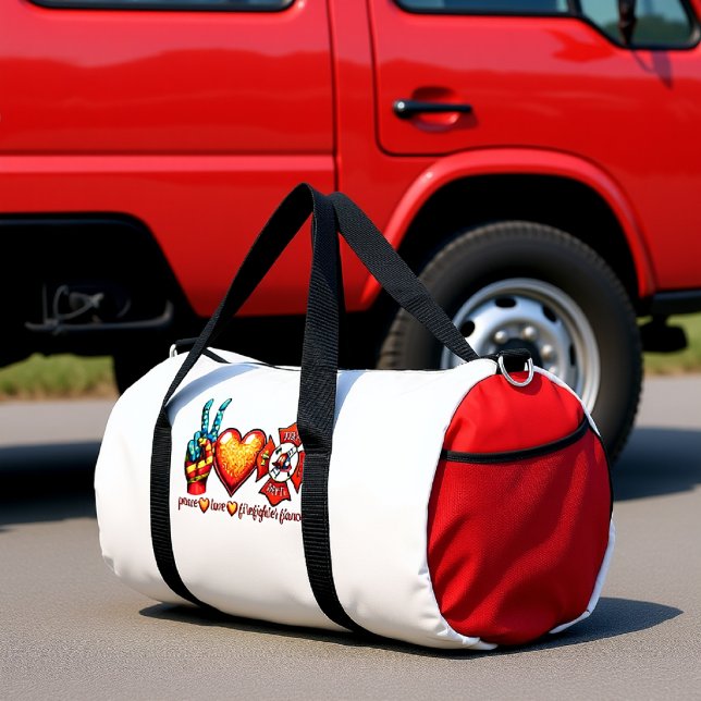 Peace Love Firefighter Fiancé Life Duffle Bag (Von Creator hochgeladen)