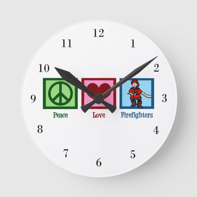 Peace Love Firefighters Runde Wanduhr (Vorderseite)