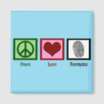 Peace Love Forensics Magnet<br><div class="desc">A cool forensic science magnet for a scientist or crime scene expert who solves murder cases or other crimes. It features a peace sign, heart, and fingerprint. Customize this gift for a crime lab analyst or technician who reviews evidence to investigate and solve cases. Personalize with your murder podcast name...</div>