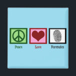 Peace Love Forensics Magnet<br><div class="desc">A cool forensic science magnet for a scientist or crime scene expert who solves murder cases or other crimes. It features a peace sign, heart, and fingerprint. Customize this gift for a crime lab analyst or technician who reviews evidence to investigate and solve cases. Personalize with your murder podcast name...</div>