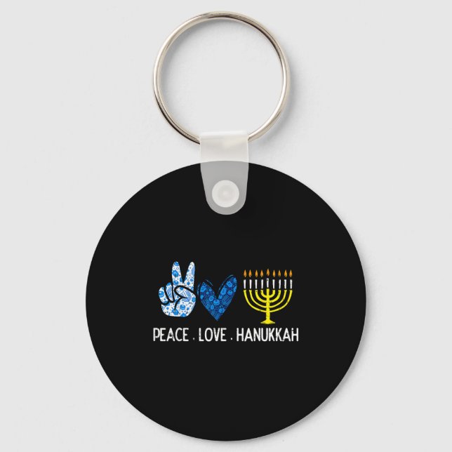 Peace Love Hanukkah Retro Chanukah Jewish Men Wome Schlüsselanhänger (Vorderseite)
