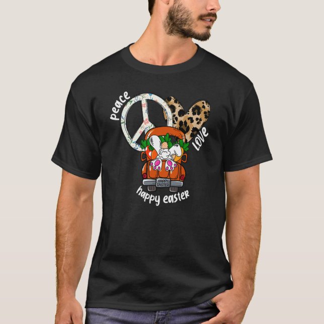 Peace Love Happy Easter Leopard Heart Bunny Rabbit T-Shirt (Vorderseite)