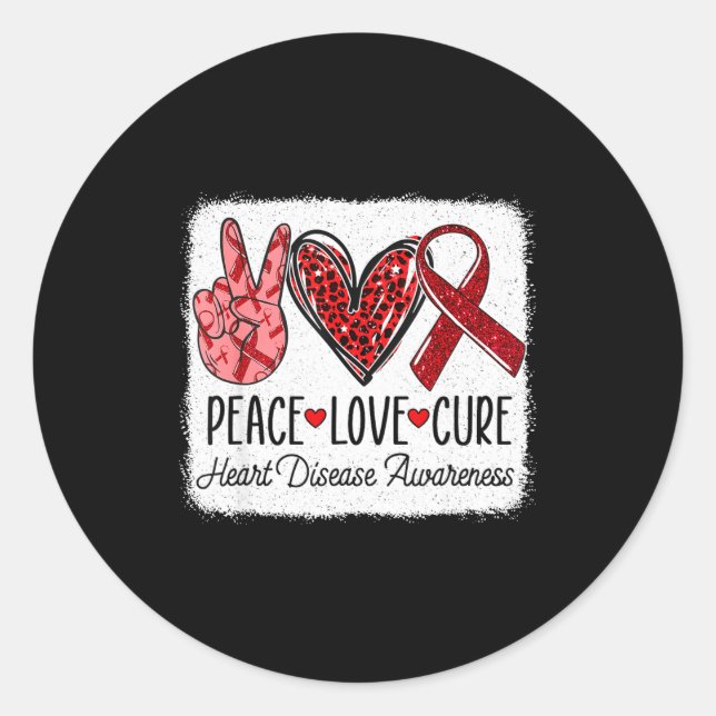 Peace Love Heart Disease Awareness Chd Suprt Wear  Runder Aufkleber (Vorderseite)