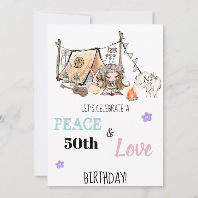 * Peace & Love Hippie Tribal Birthday Invitation (Devant)
