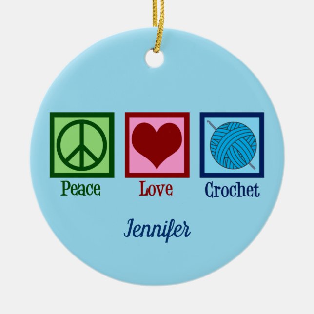 Peace Love Hook Cute Monogram Crocheter Keramik Ornament (Vorne)