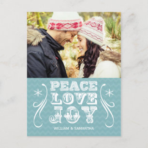 Peace Love Joy Blue Chevron Carte postale