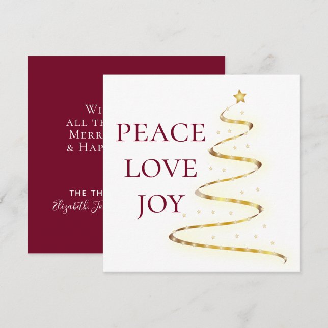 Peace Love Joy| Carte de vacances Carré rouge blan (Devant / Derrière)