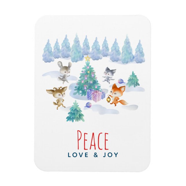 Peace Love & Joy Christmas Forest Animals Magnet (Vertikal)