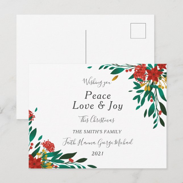 Peace Love Joy Family Joyeux Noël Carte postale (Devant / Derrière)